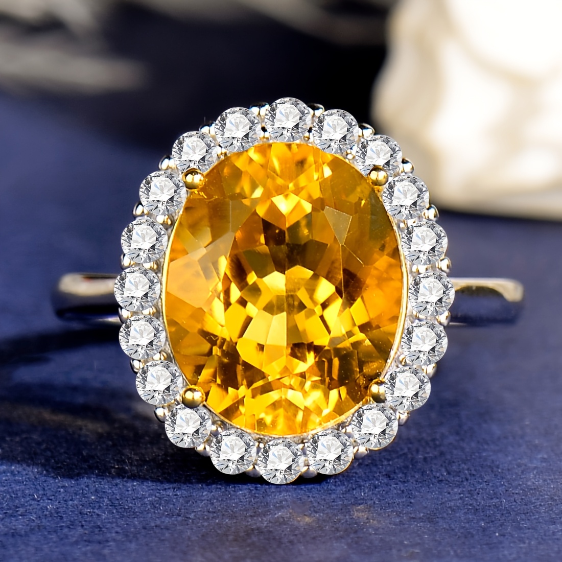Natural Citrine 925 Silver Adjustable Ring